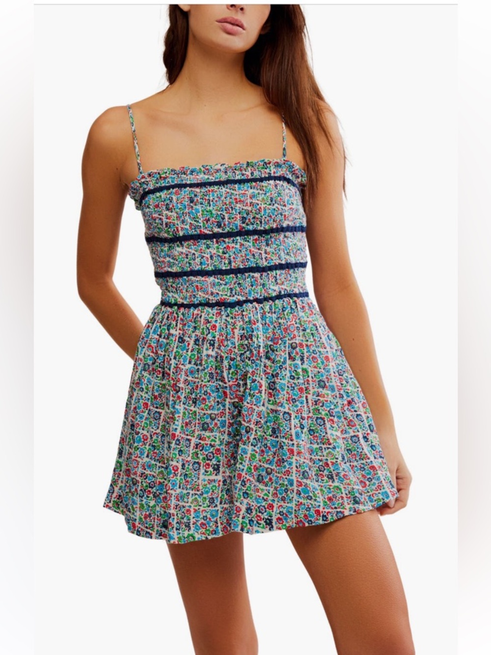 FREE PEOPLE NWT 100% Cotton Bali Checked out  Floral Smocked Romper - Picture 5 of 6